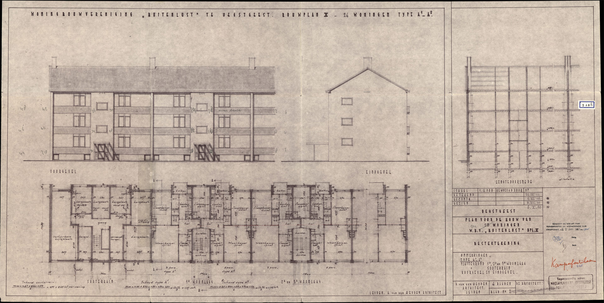 vernieuwbouw en hergebruik wooncomplex in Oegstgeest archieftekening